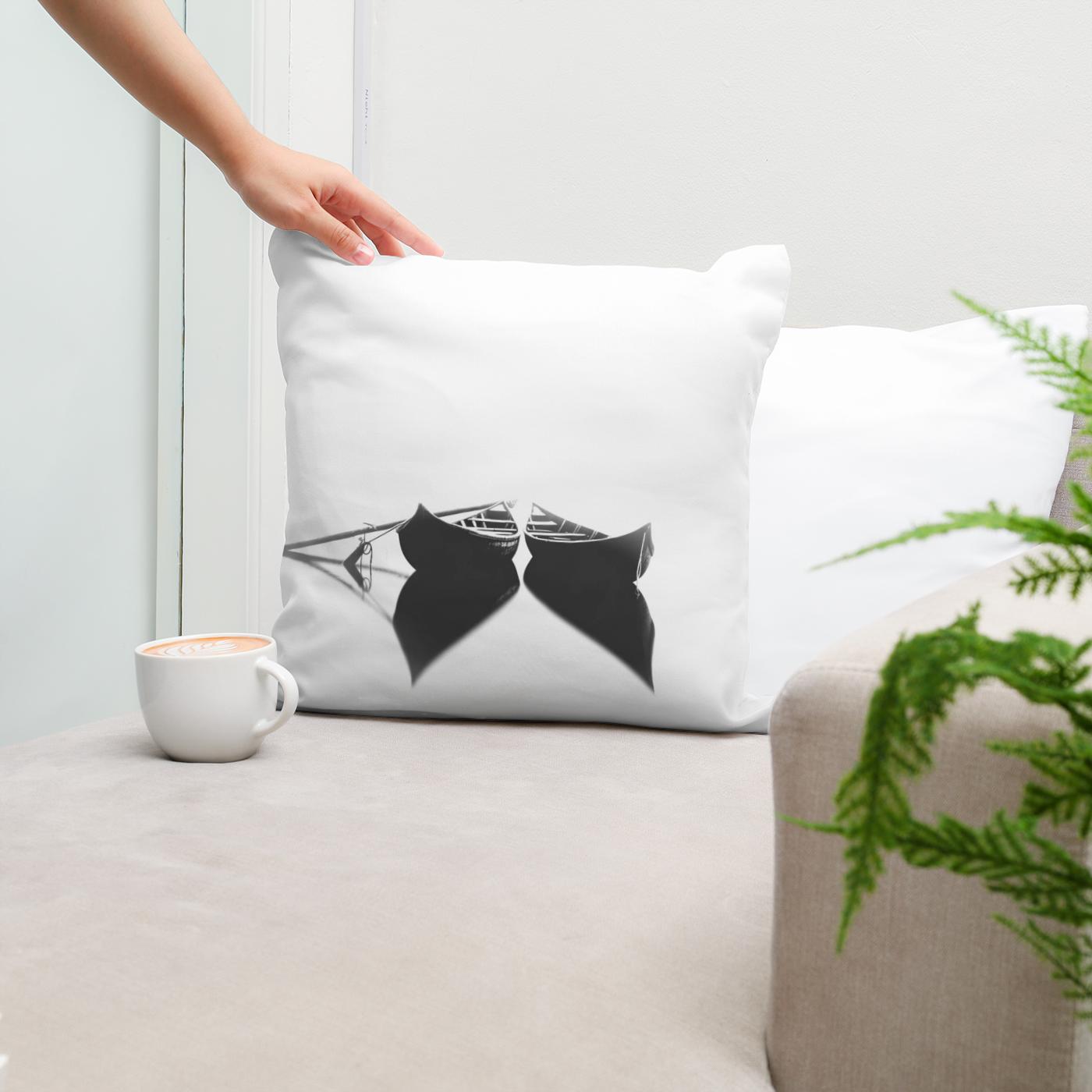 Twin Boats at Rest Cotton Cushion