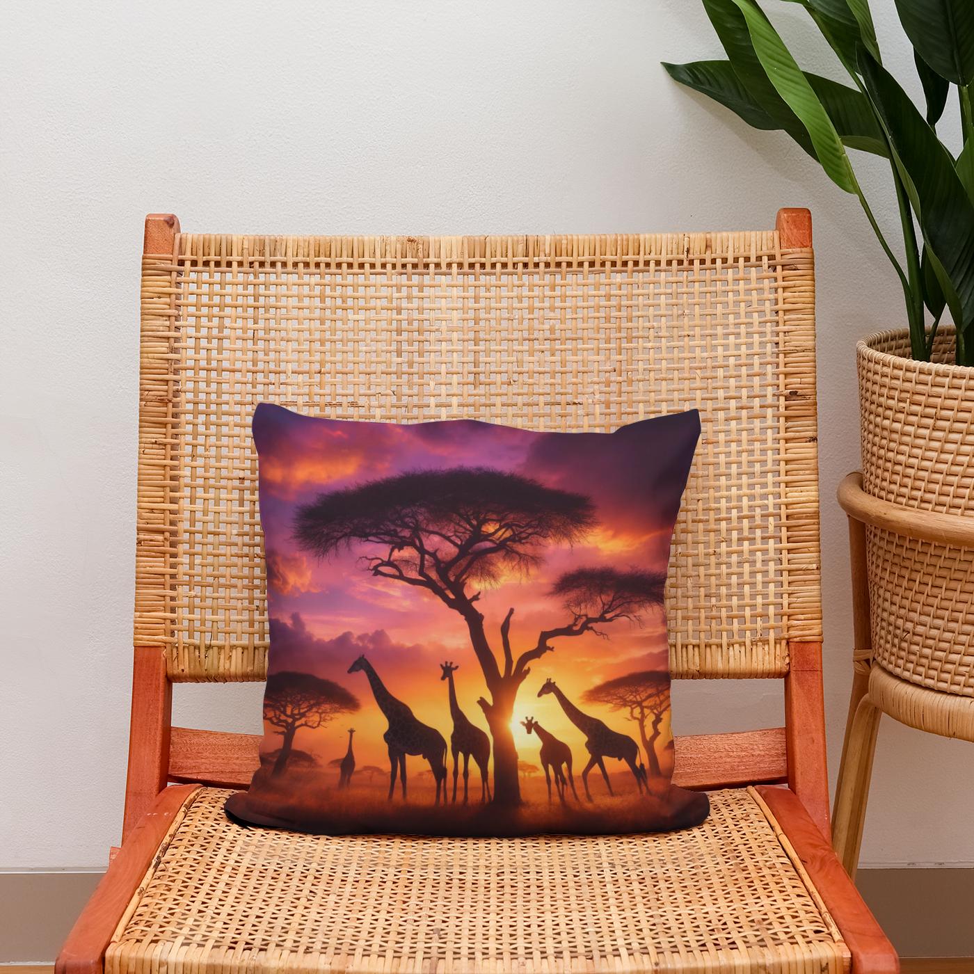 Sunset Giraffes Cotton Cushion