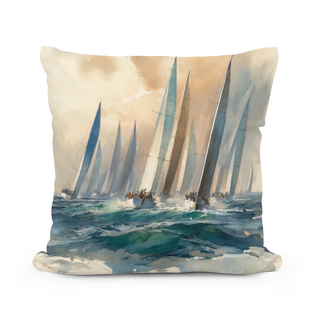 Sailboat Race at Dawn Cotton Cushion