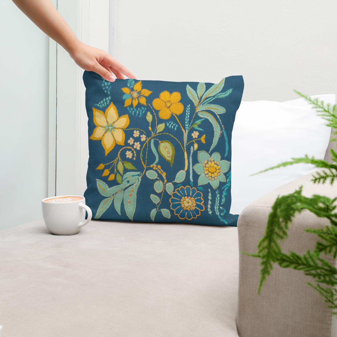 Blue Blossom Cotton Cushion