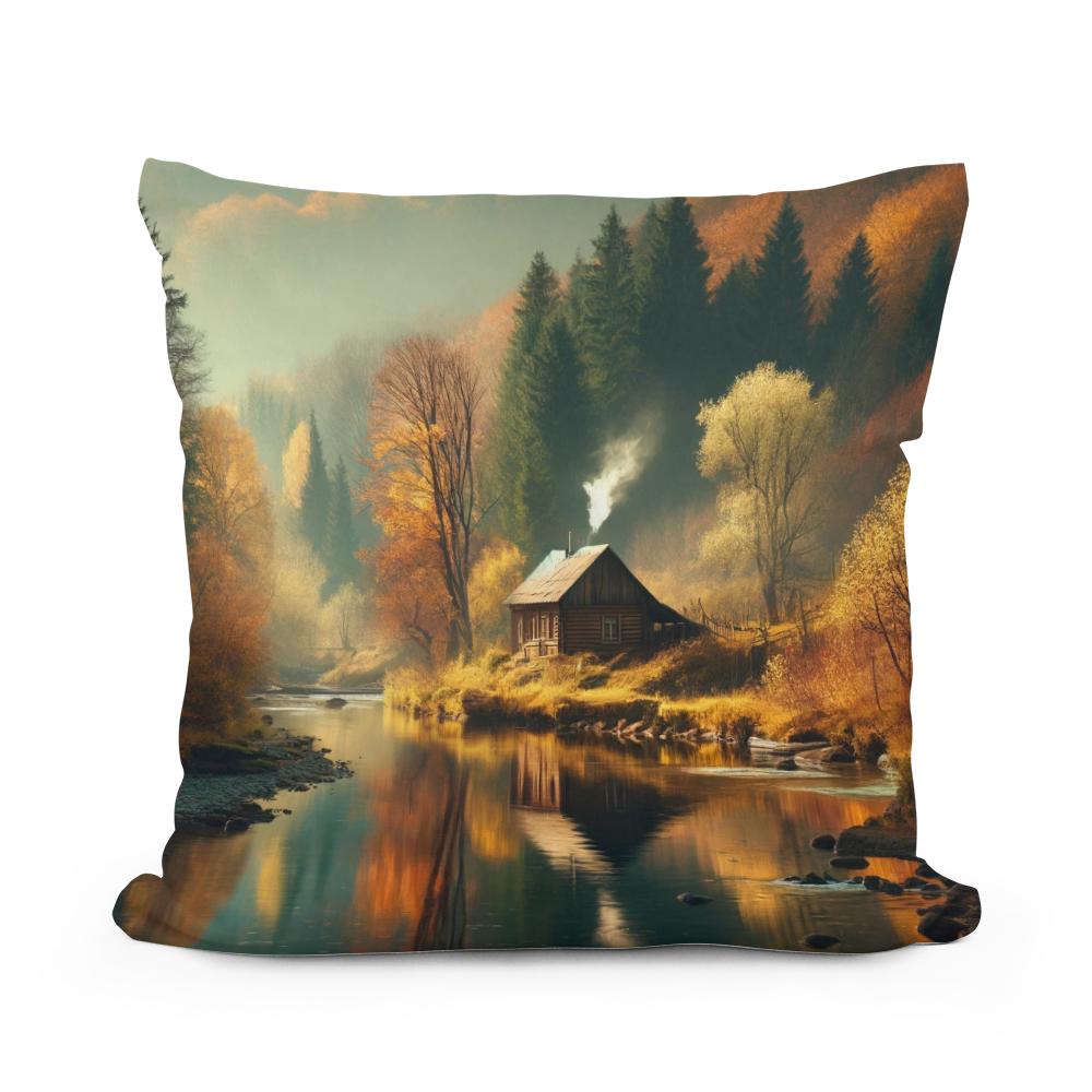 Autumn Riverside Retreat Cotton Cushion