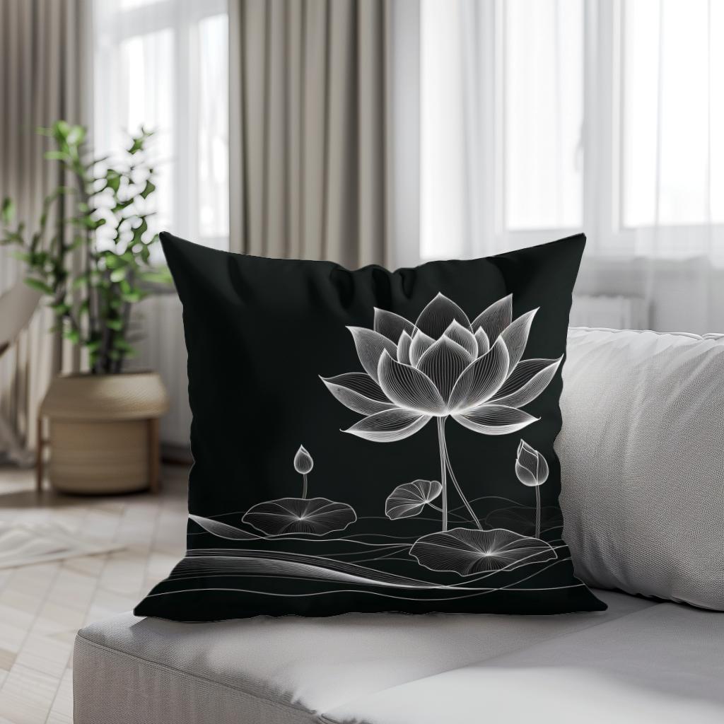 Lotus Noir Elegance Cotton Cushion