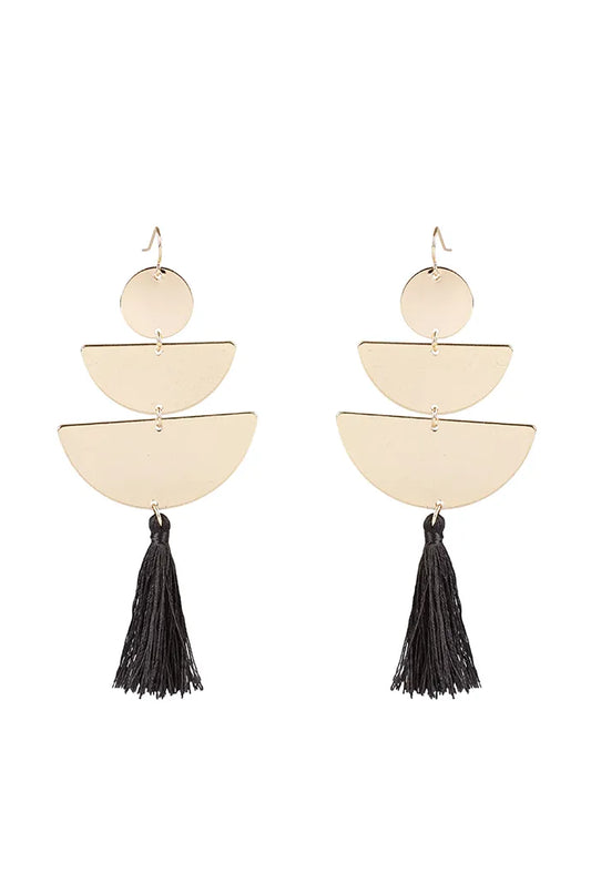 Varine Triple Drop Geo Tassel Earrings - Black