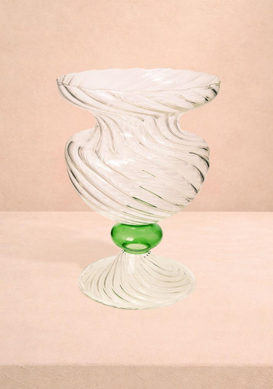 Green Globe Murano Vase Cleo Wave
