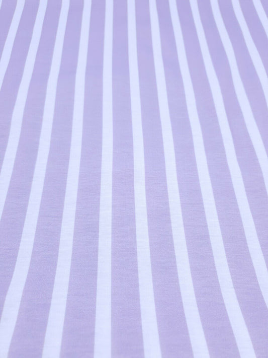 Vertical Stripe Lilac Print Spun Poly Stretch Fabric