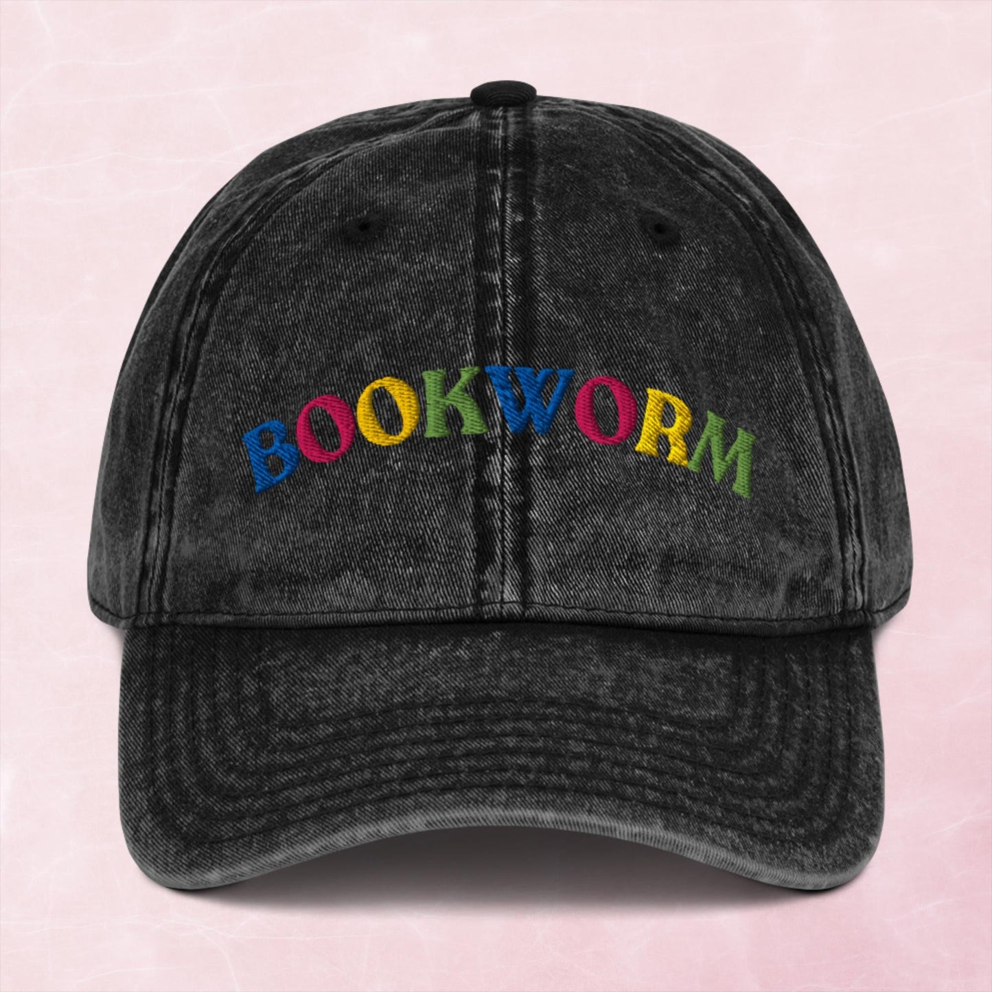 Cool multi coloured book worm Vintage effect Cotton Twill unisex Cap
