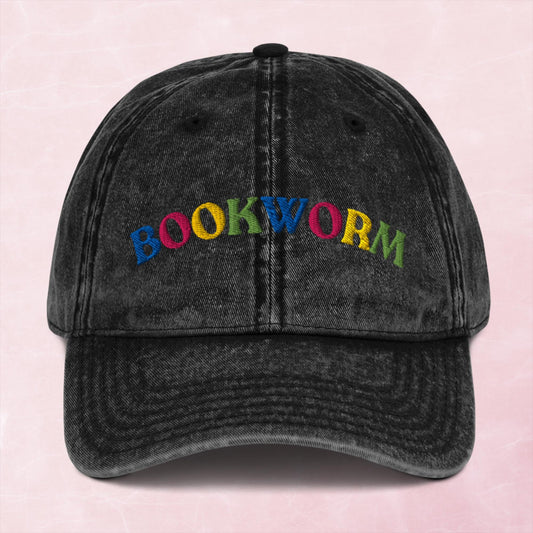 Cool multi coloured book worm Vintage effect Cotton Twill unisex Cap