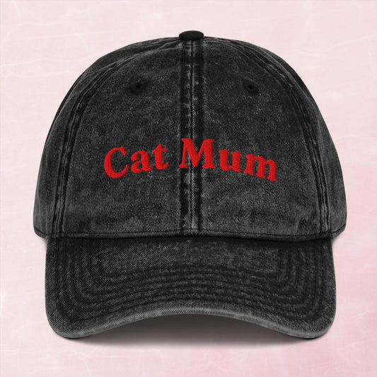 Cool quirky embroidered cat mum funny Vintage effect Cotton Twill Cap