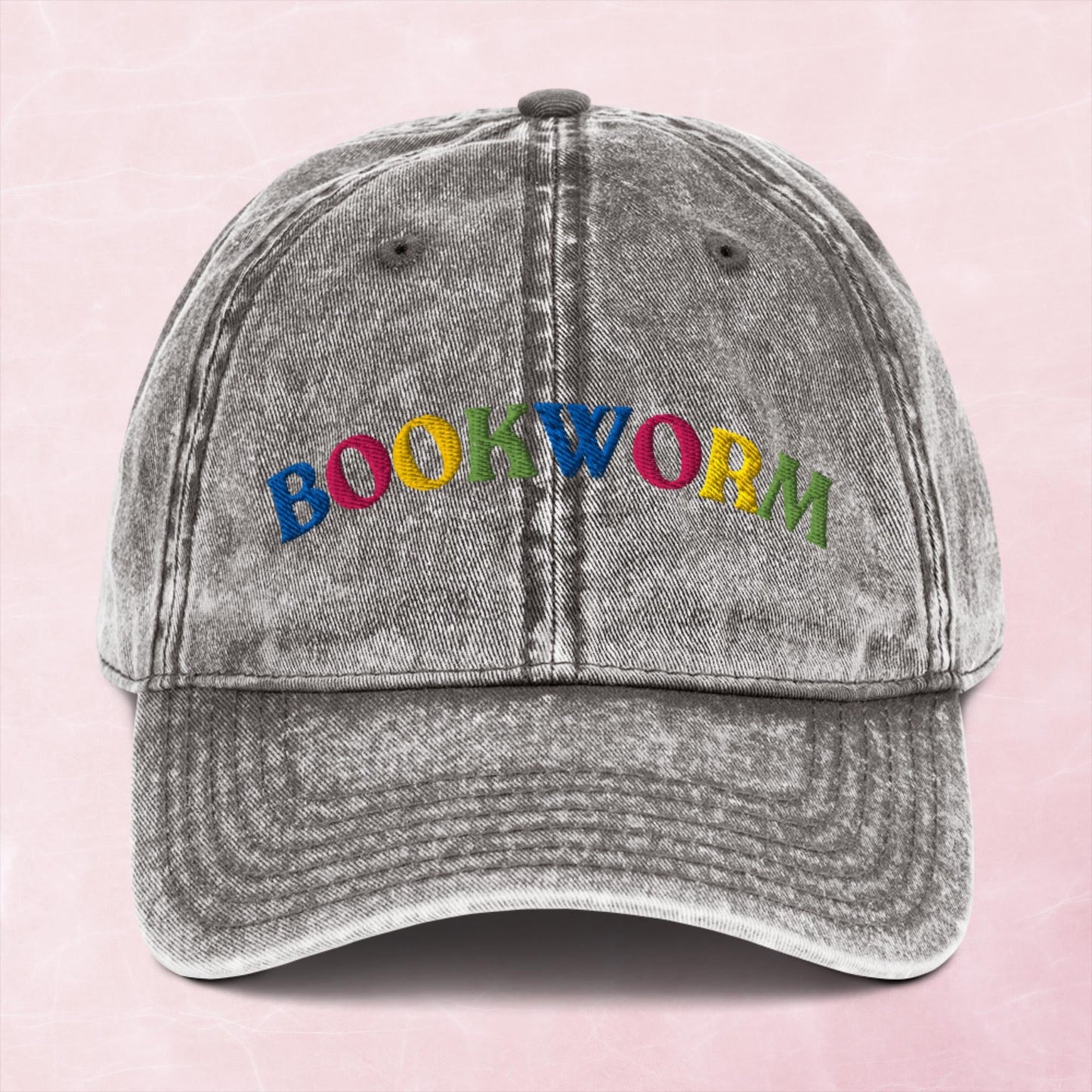 Cool multi coloured book worm Vintage effect Cotton Twill unisex Cap