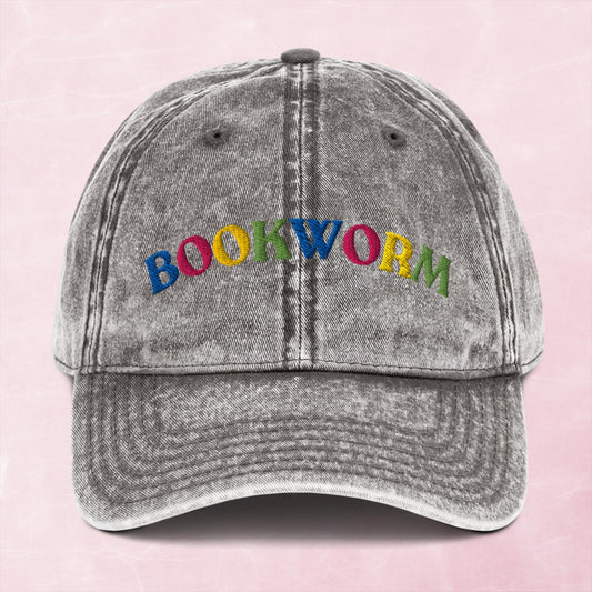 Cool multi coloured book worm Vintage effect Cotton Twill unisex Cap