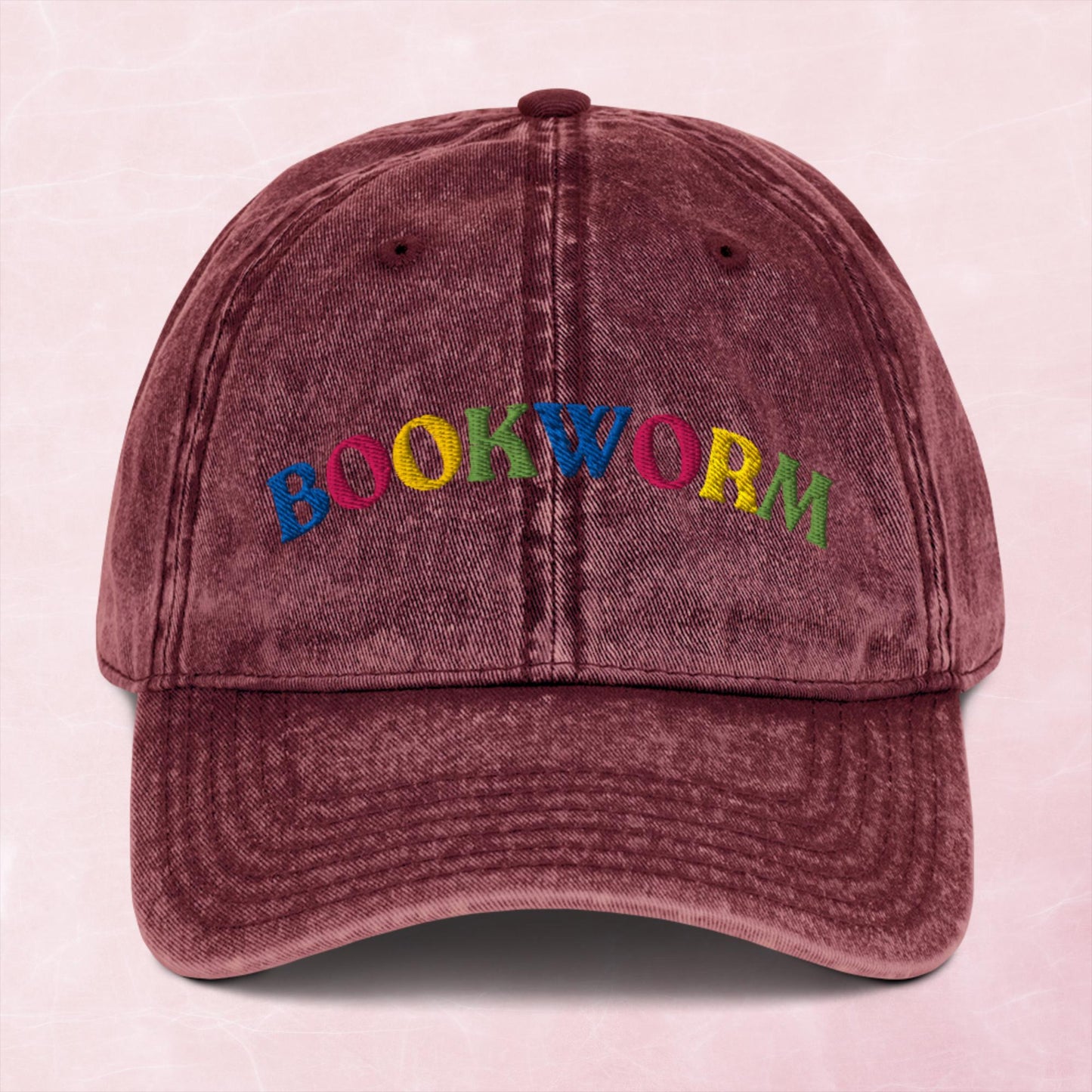 Cool multi coloured book worm Vintage effect Cotton Twill unisex Cap