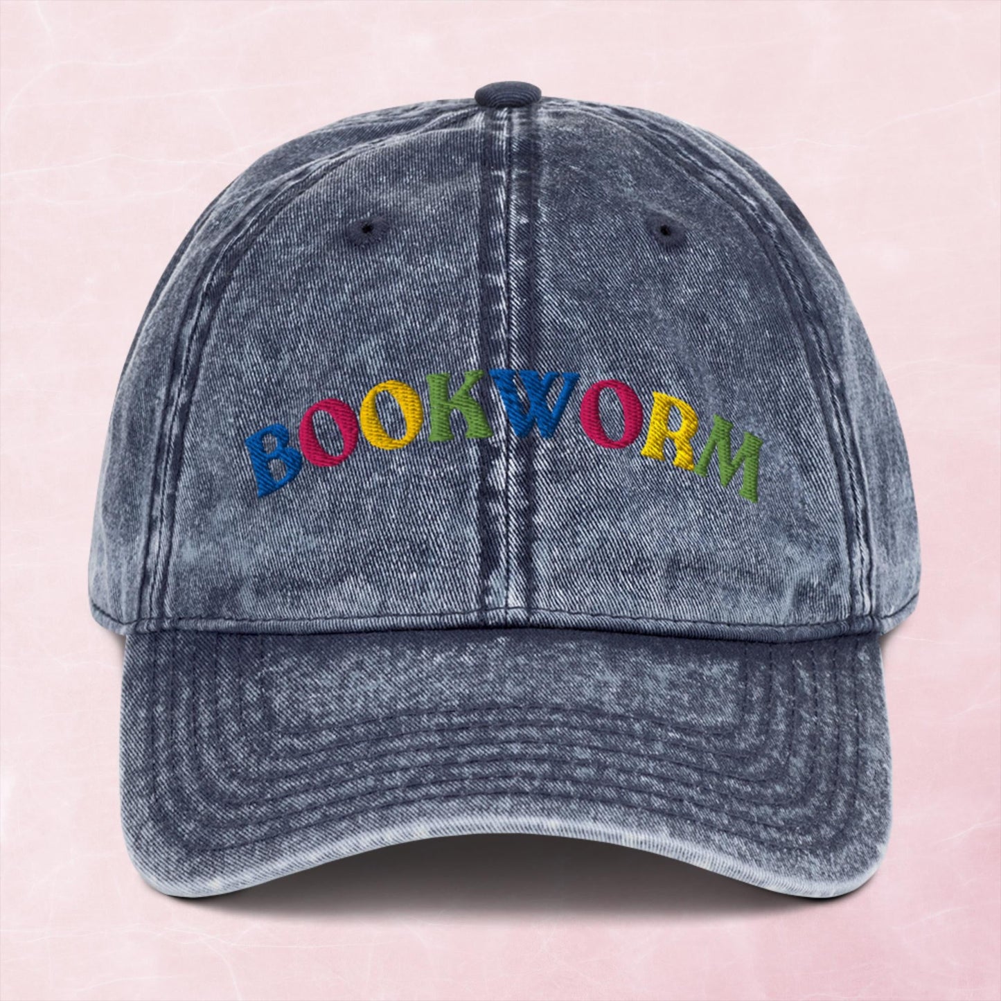 Cool multi coloured book worm Vintage effect Cotton Twill unisex Cap