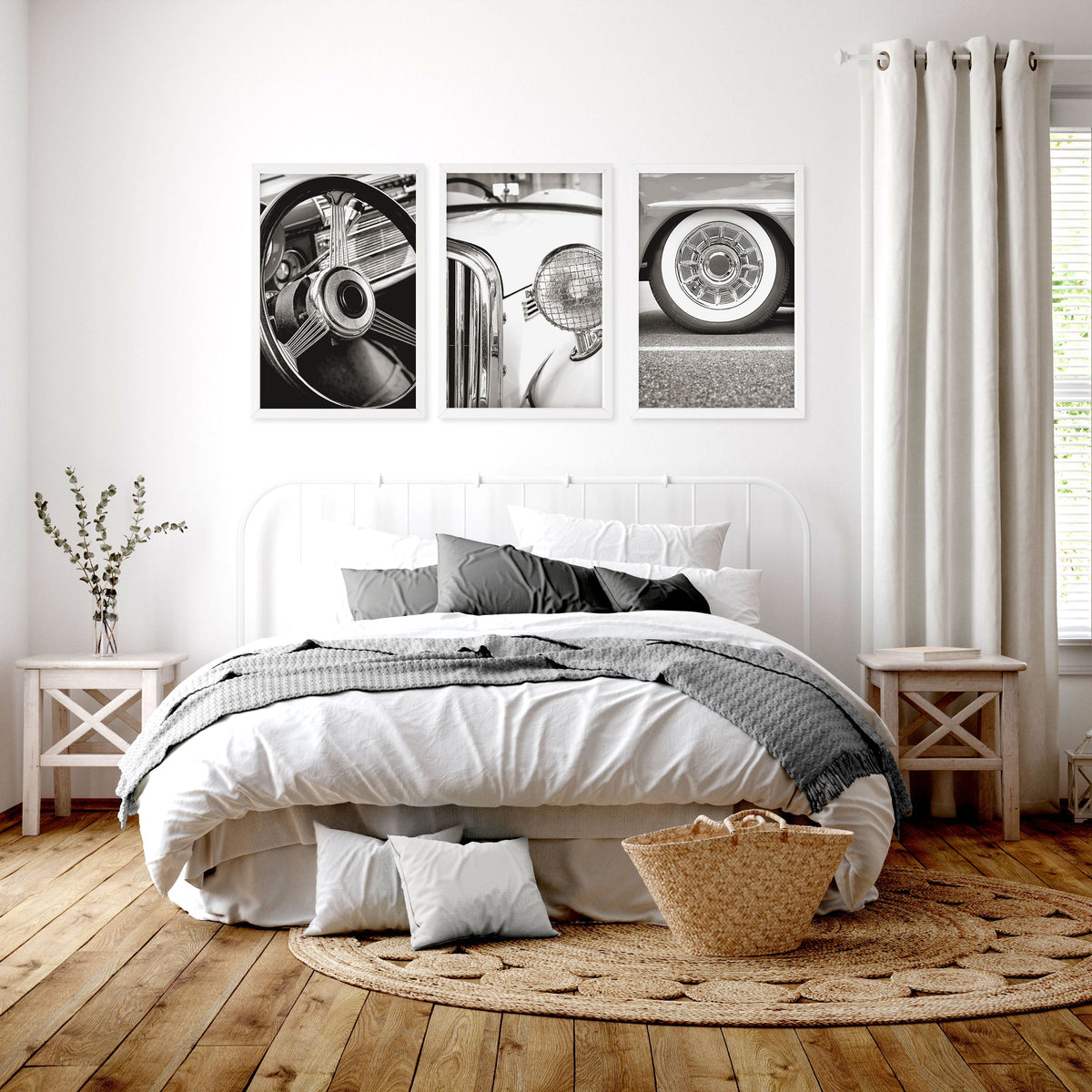 Vintage Posters Classic Car Detail Black & White Photography Wall Art Prints | Set of 3