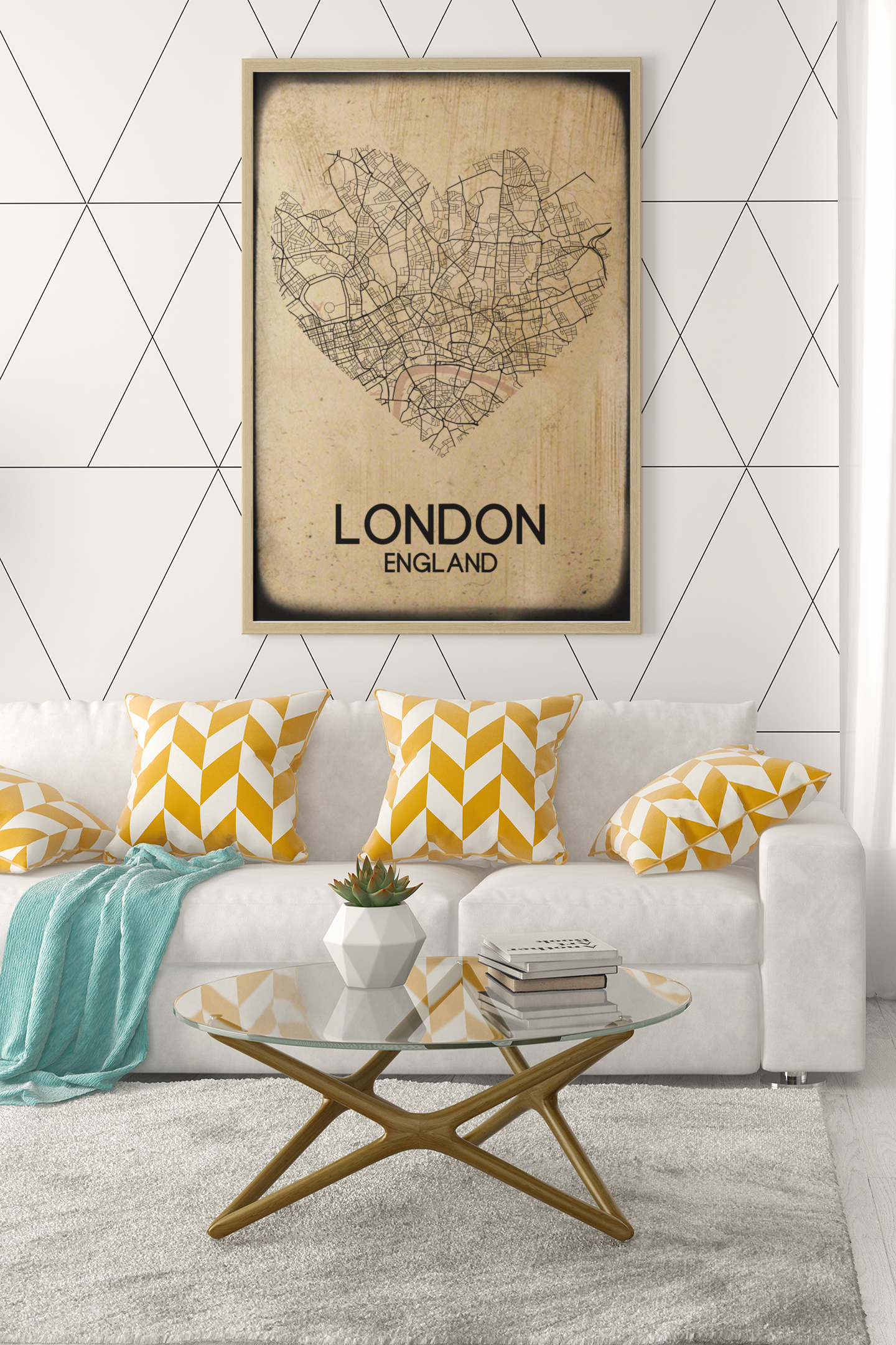 Love Heart Map Any City & Country Personalised Wall Decor Print with 10 New Styles