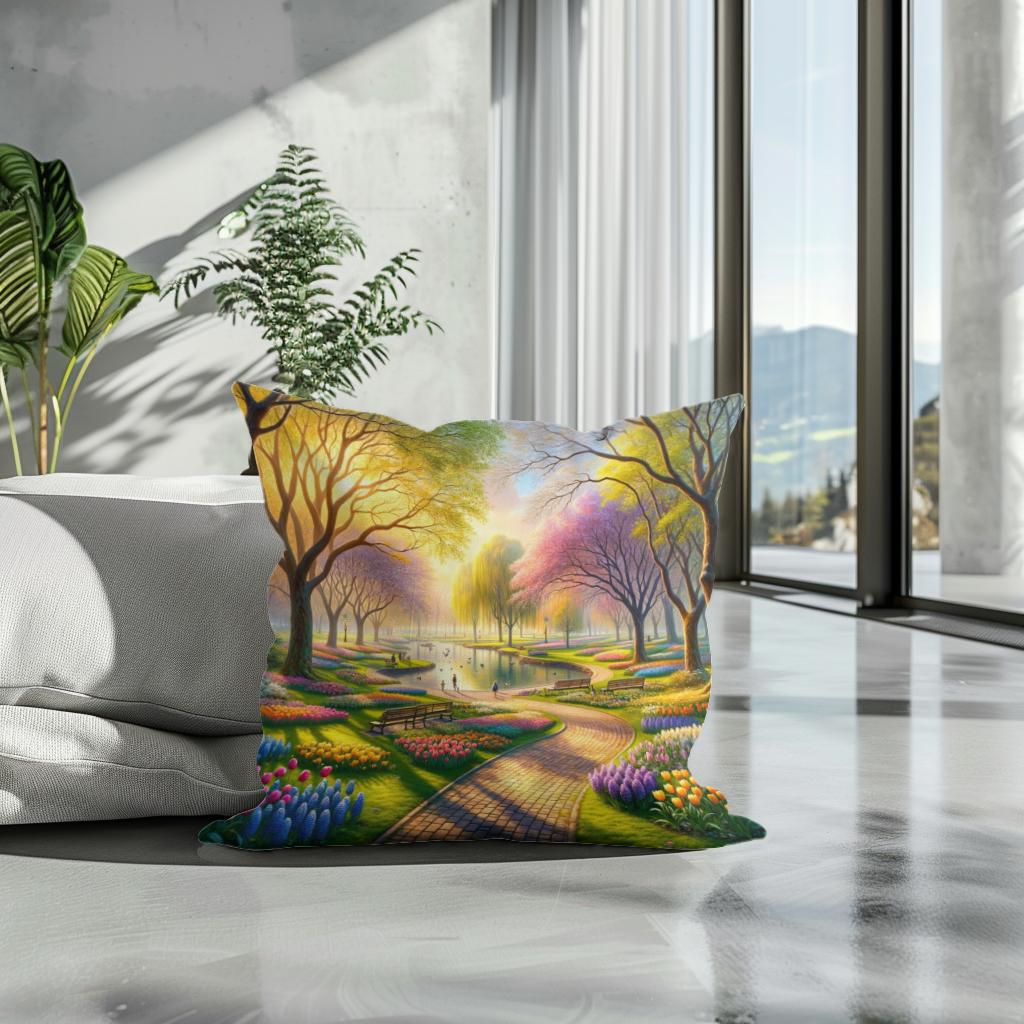 Spring's Embrace Park Cotton Cushion
