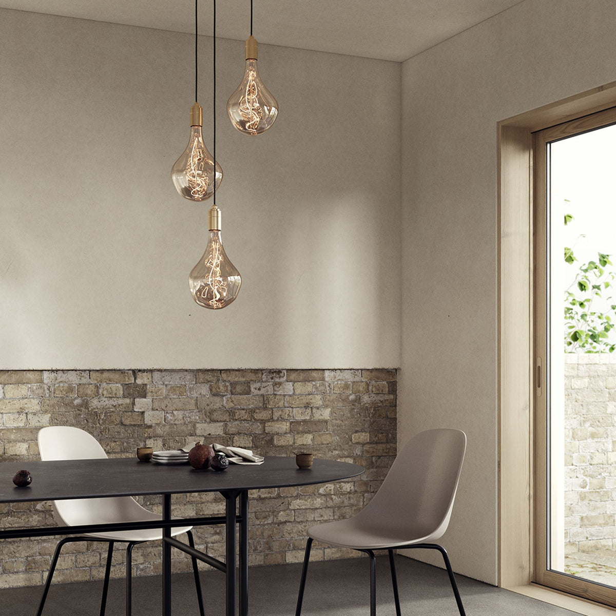 Triple Pendant in Oak + Voronoi II