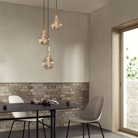 Triple Pendant in Oak + Voronoi II
