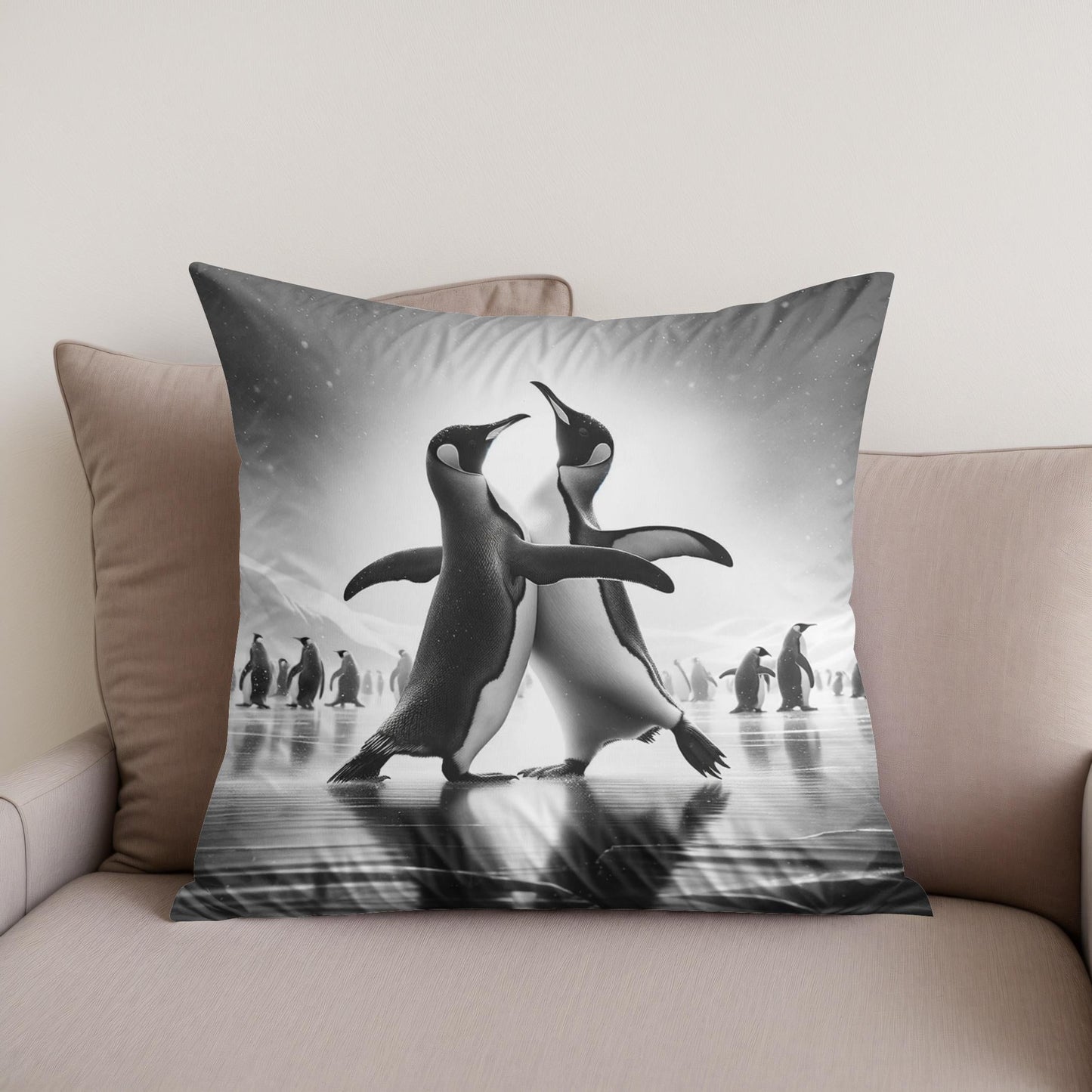 Ice Ballet: Penguin Duo Cotton Cushion