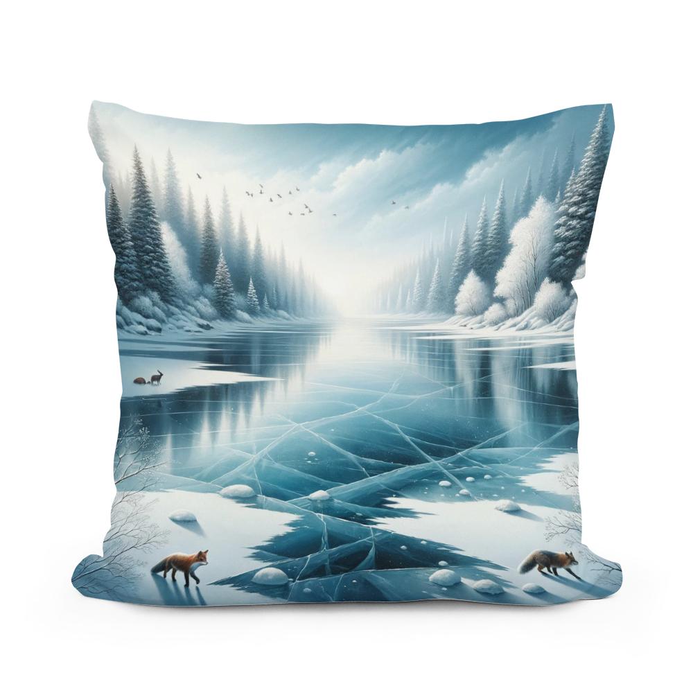 Frozen Lake Tranquility Cotton Cushion