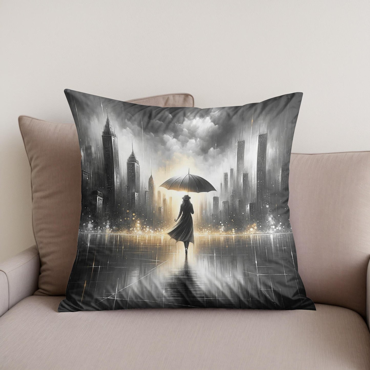 Umbrella in Urban Serenity Cotton Cushion