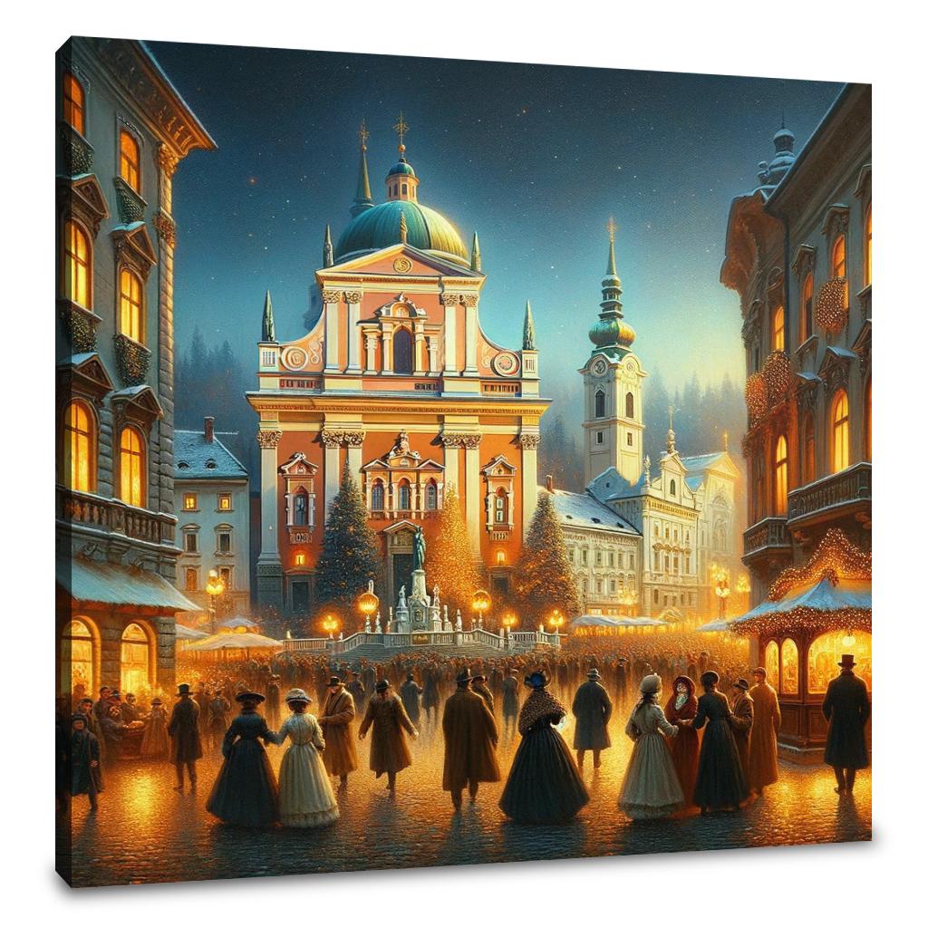 Festive Evening at Prešeren Square Canvas