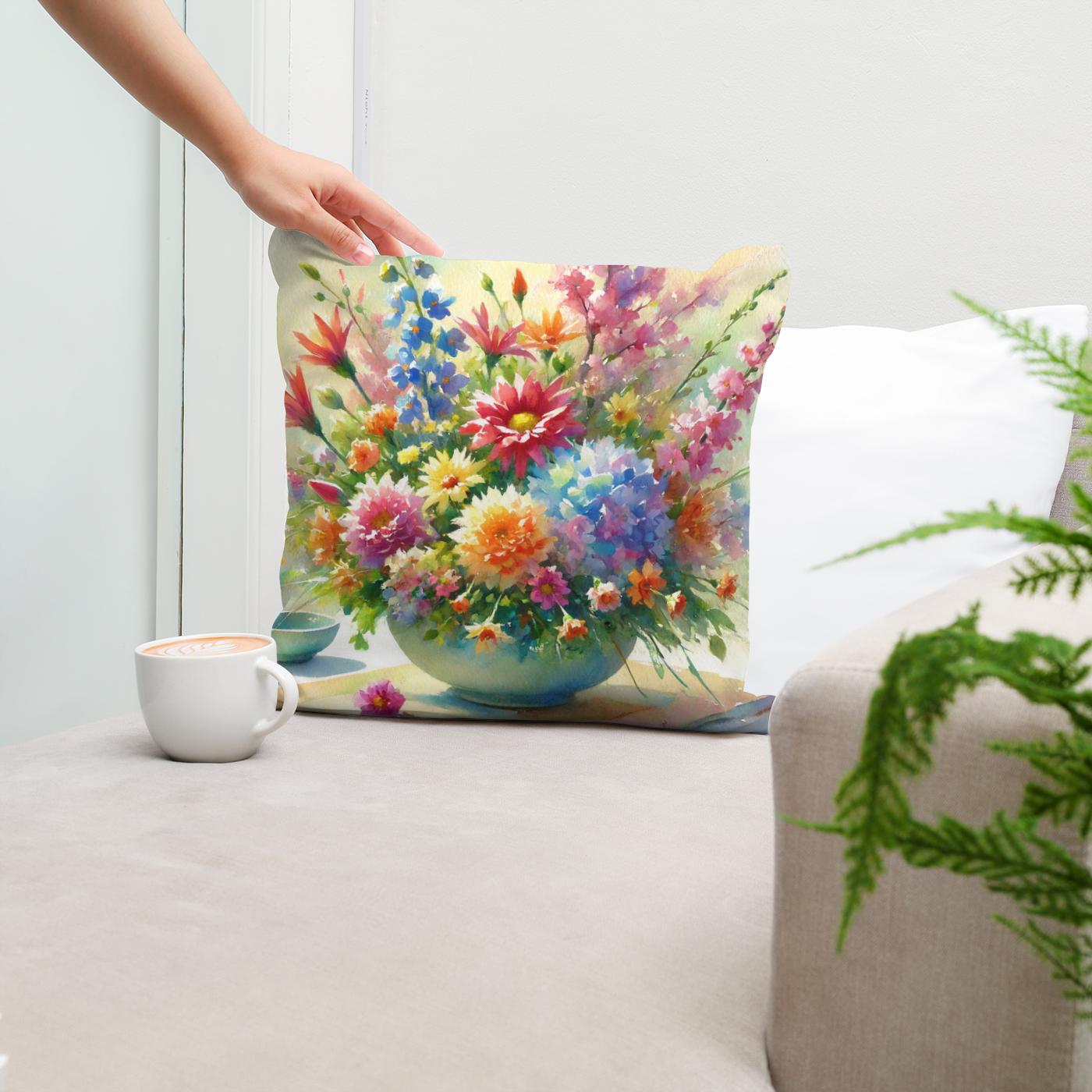 Vibrant Ikebana Cotton Cushion