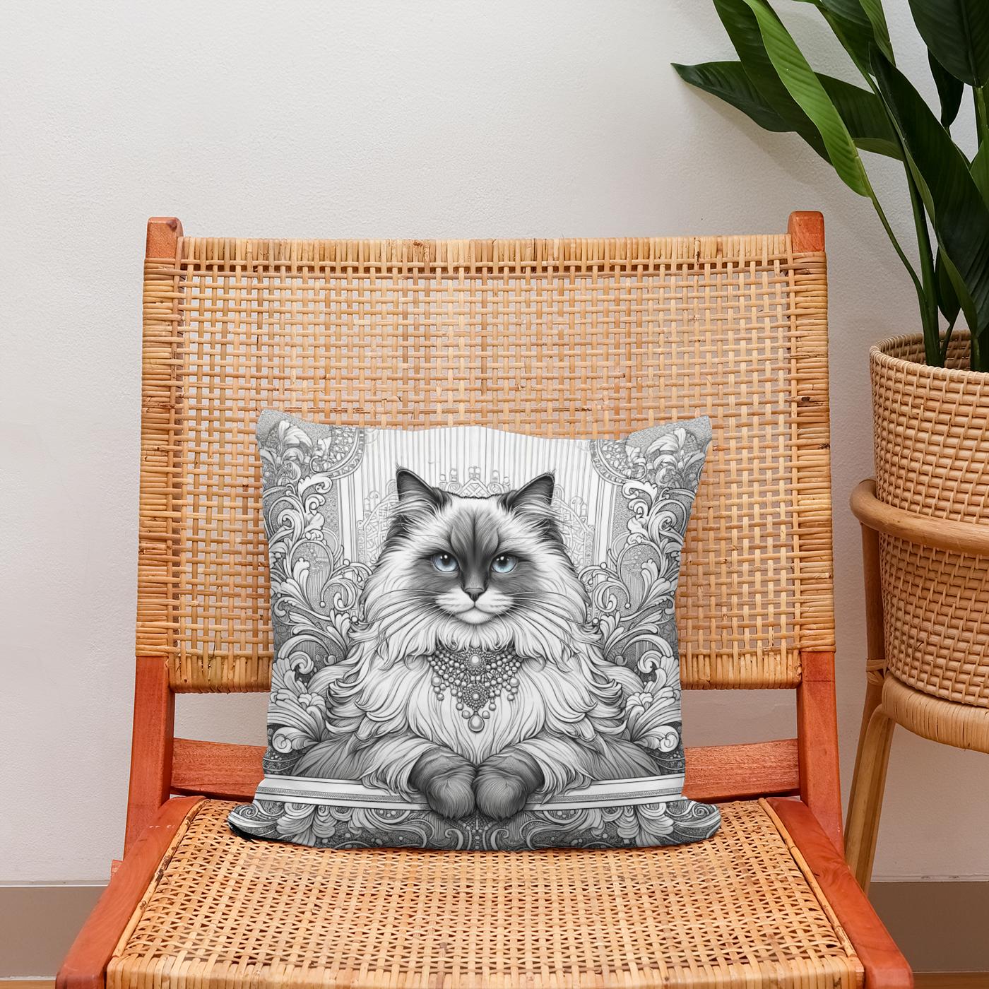 Glamour Ragdoll Line Art Cotton Cushion