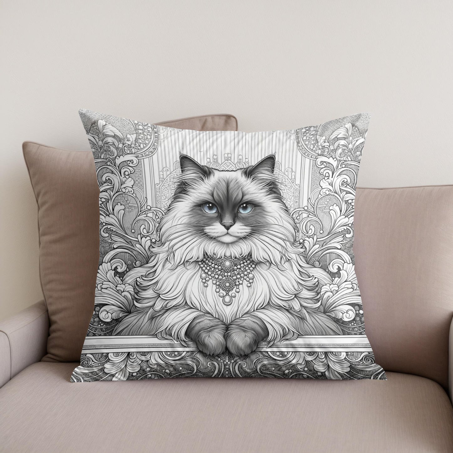 Glamour Ragdoll Line Art Cotton Cushion
