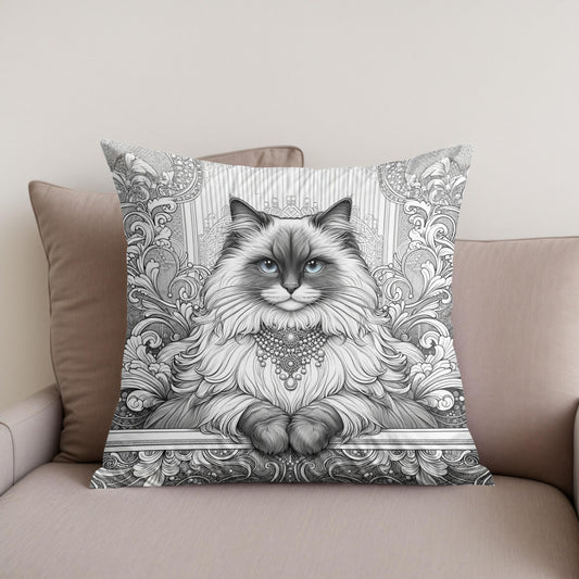 Glamour Ragdoll Line Art Cotton Cushion