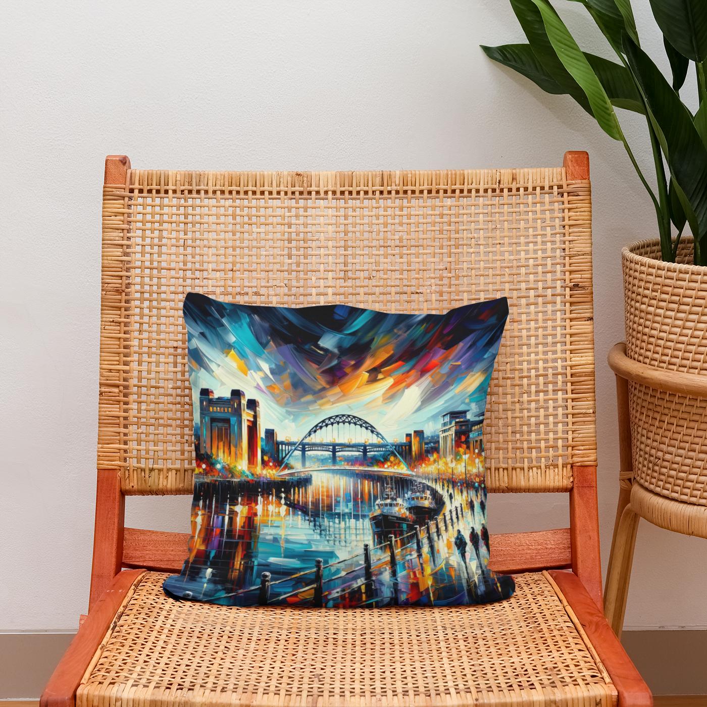 Newcastle Quayside Evening Vibrance Cotton Cushion