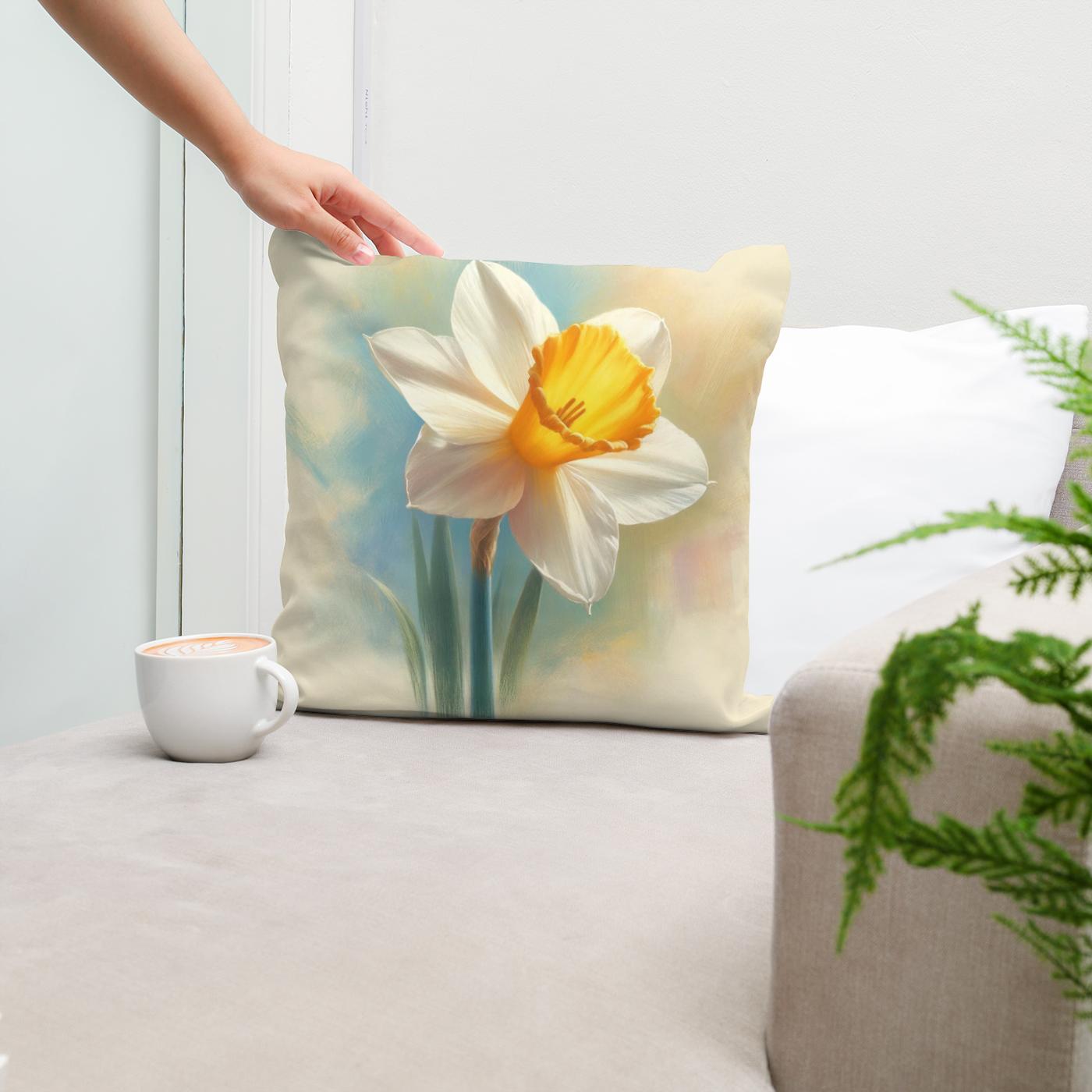 Pastel Spring Daffodil Cotton Cushion