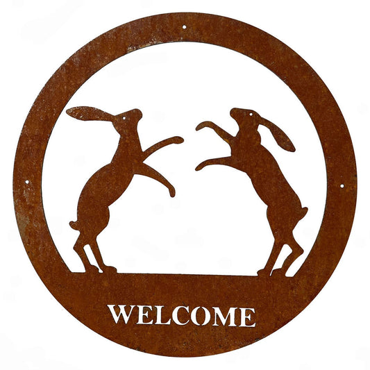 PoppyForge Boxing Hares Welcome Wall Art