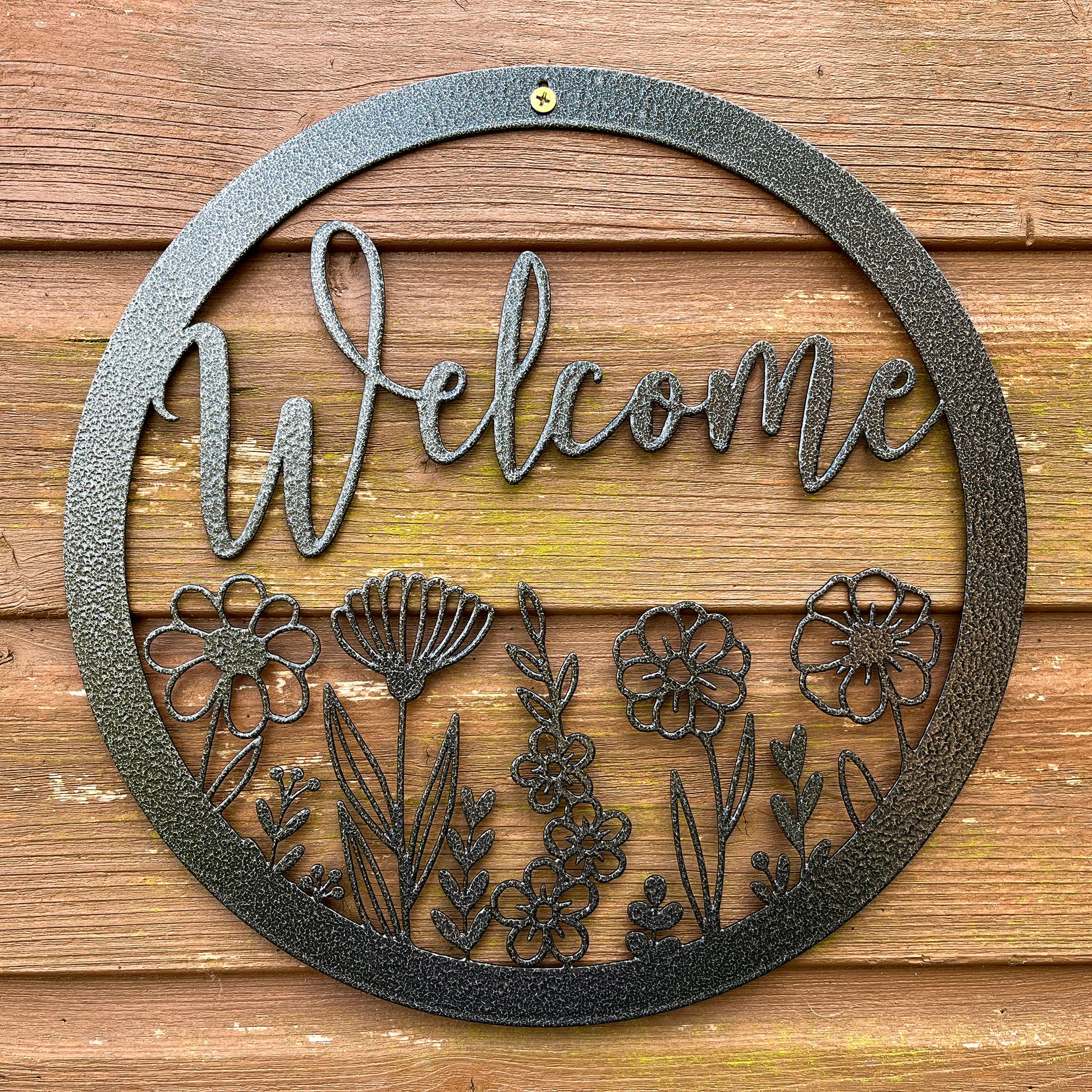 PoppyForge Wildflower Round Welcome Wall Art - black coating