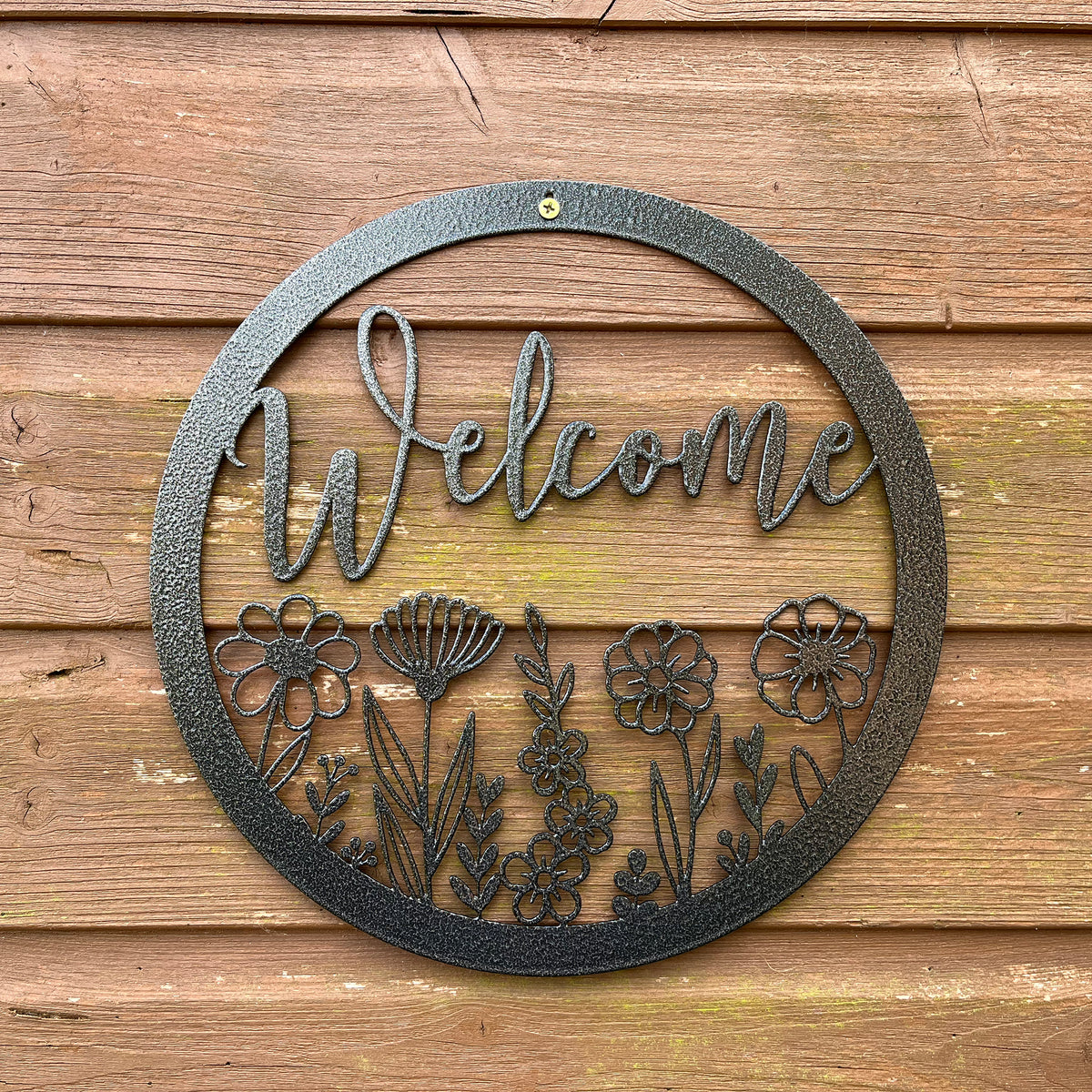 PoppyForge Wildflower Round Welcome Wall Art - black coating