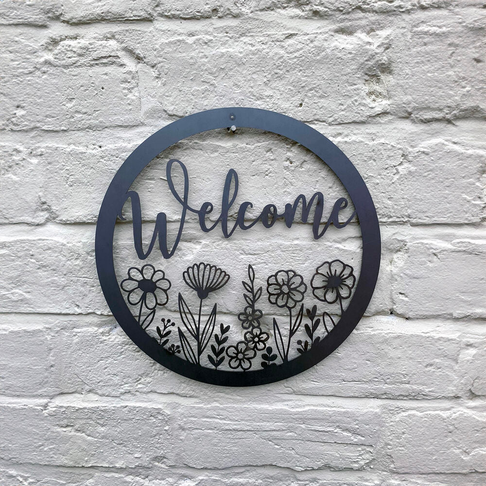 PoppyForge Wildflower Round Welcome Wall Art - Bare Metal Ready to Rust