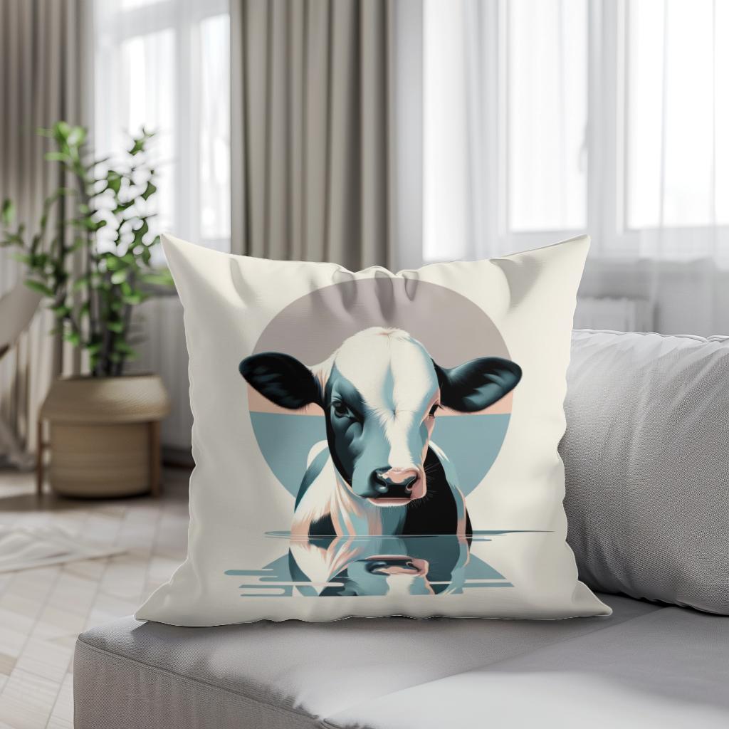 Pastel Modernist Cow Cotton Cushion
