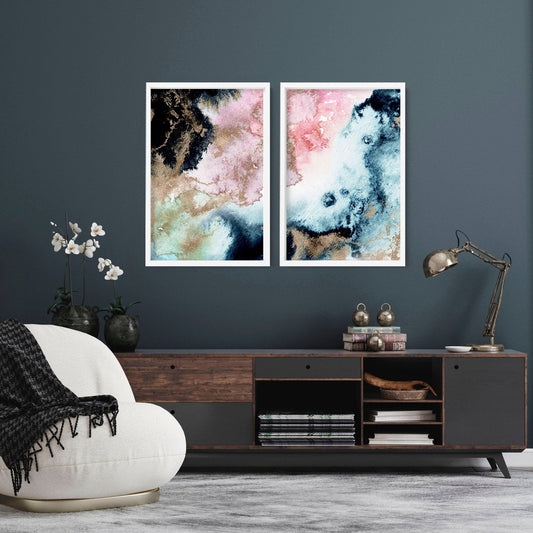 Wall art abstract modern | set of 2 framed wall art prints