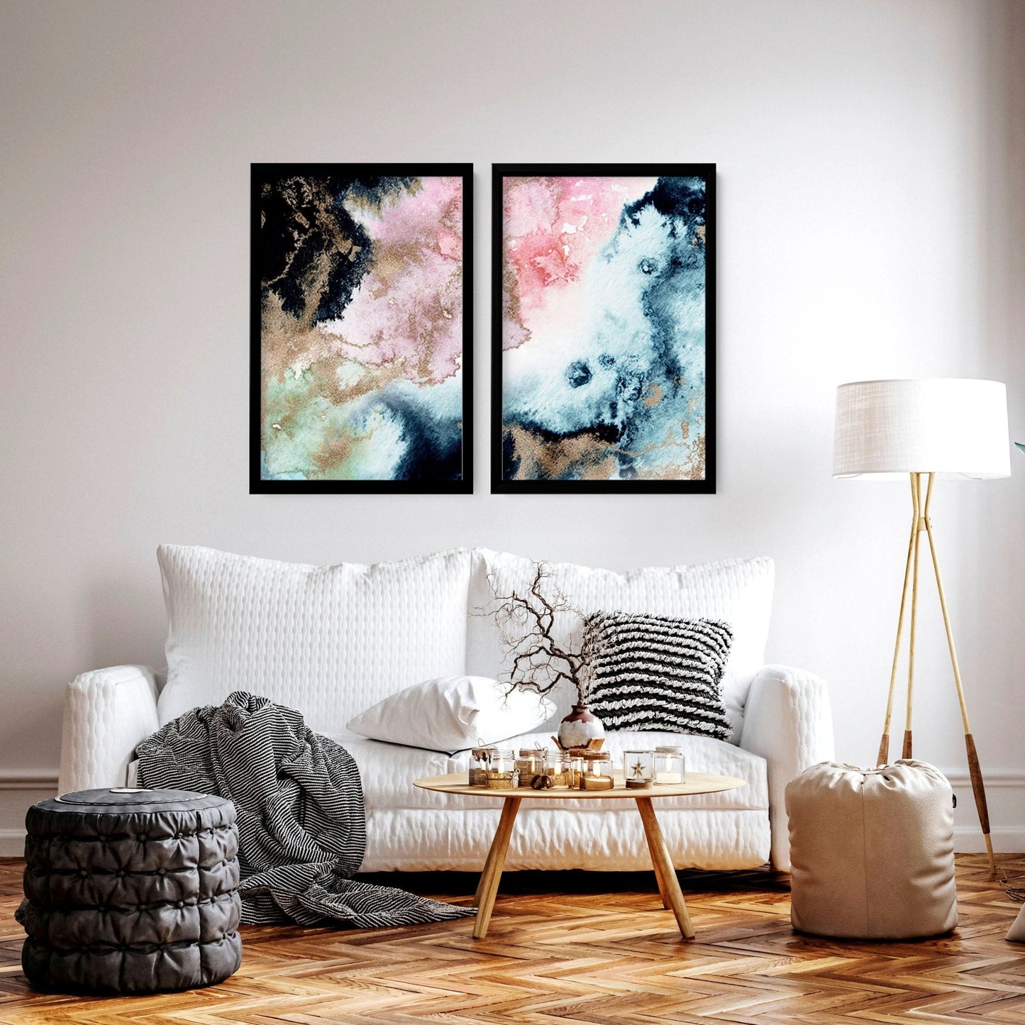Wall art abstract modern | set of 2 framed wall art prints