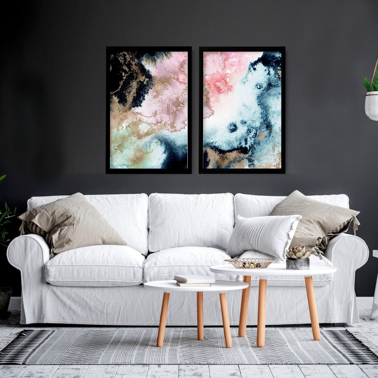Wall art abstract modern | set of 2 framed wall art prints