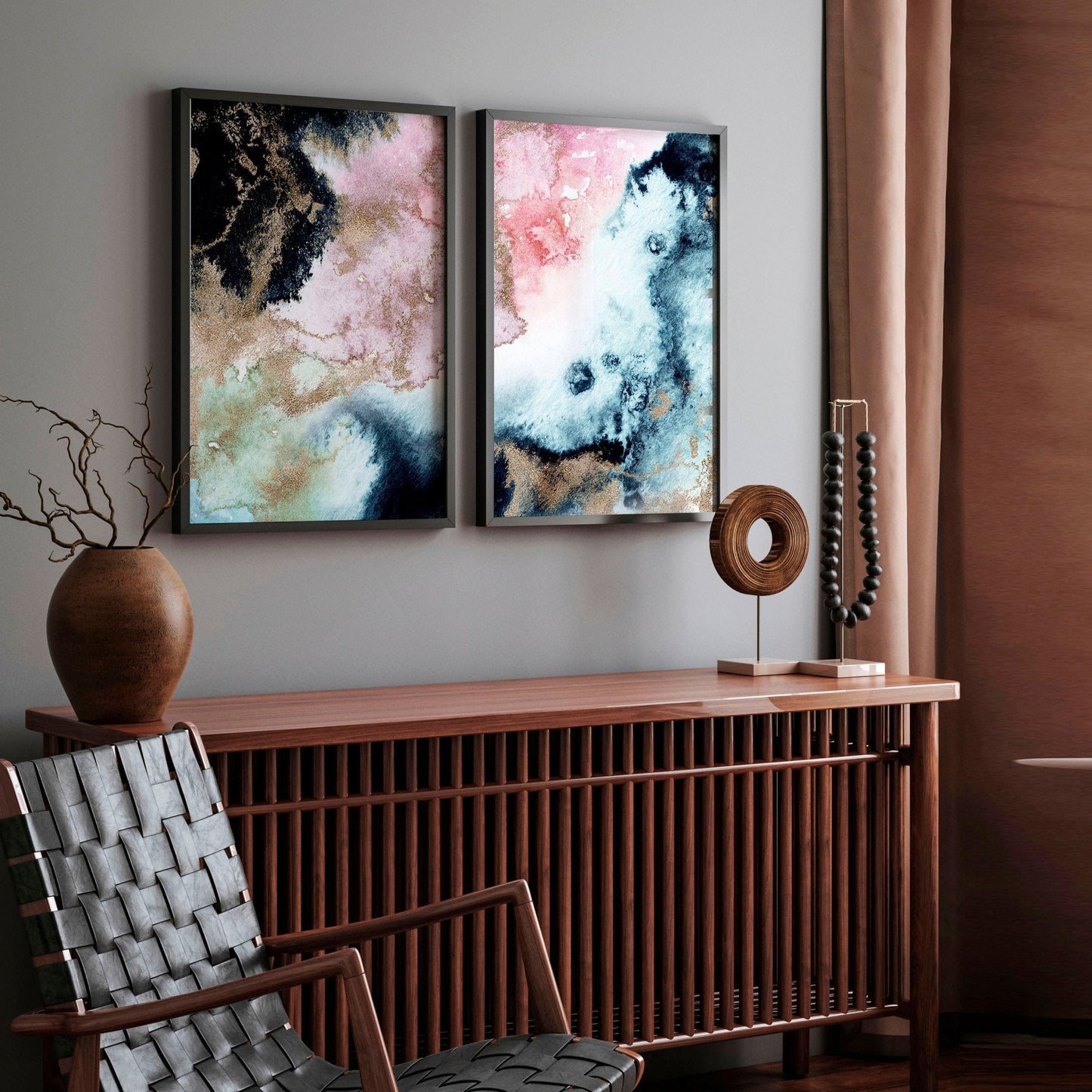 Wall art abstract modern | set of 2 framed wall art prints