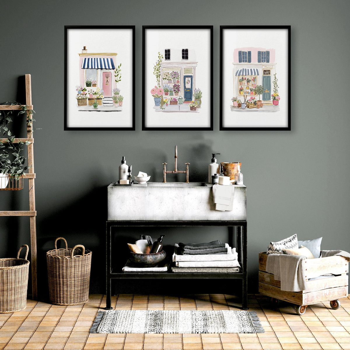 Wall Art Flowers Cottage Flower Shop Watercolour Prints | Set of 3