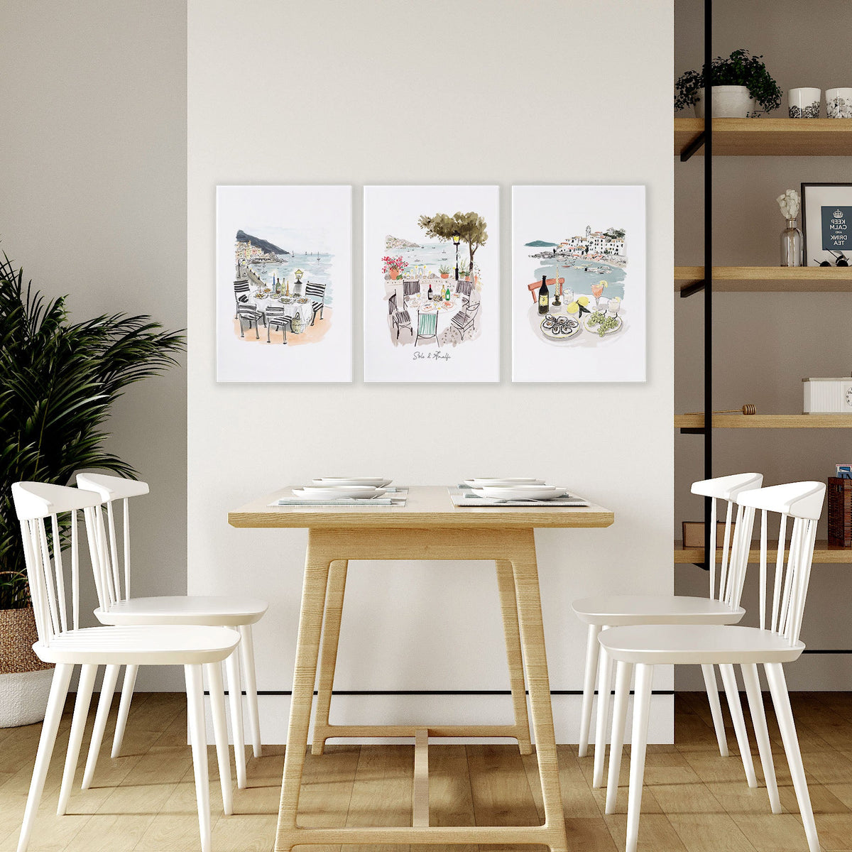 Wall Art for a Dining Room | Mediterranean Coastal Watercolour "Solo di Amalfi" | Set of 3