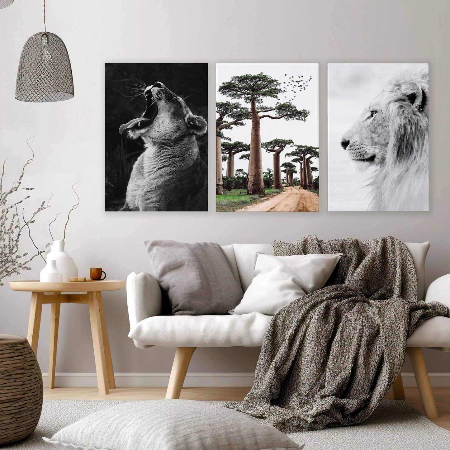 Wall Art For Living Room Canvas | Set of 3 African Wildlife Wall art Prints