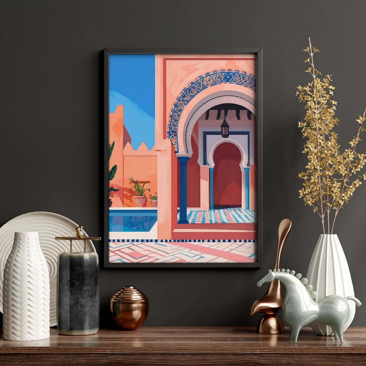 Wall Art For Living Room Framed | Set of 3 Moroccan Inspired Wall art Prints