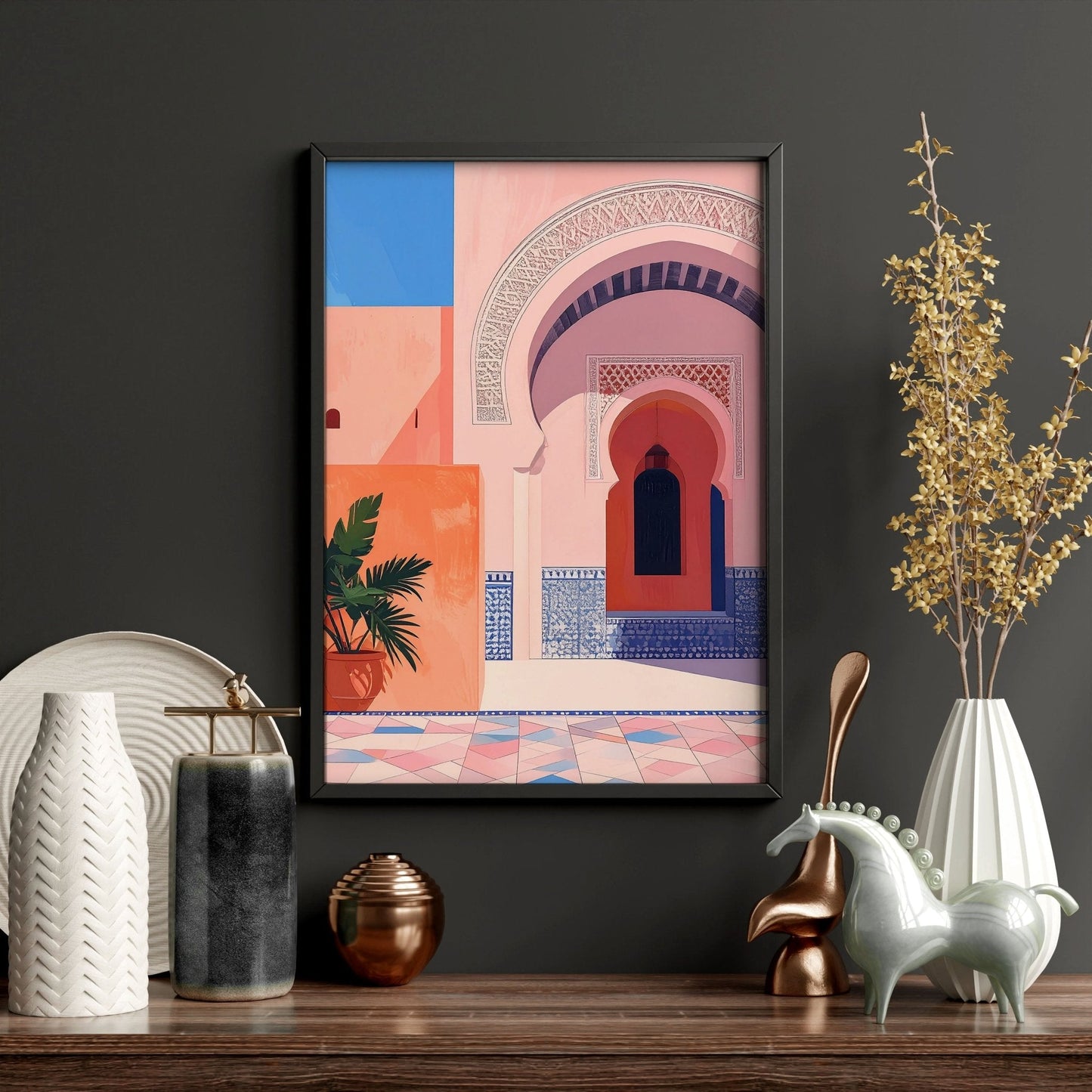 Wall Art For Living Room Framed | Set of 3 Moroccan Inspired Wall art Prints