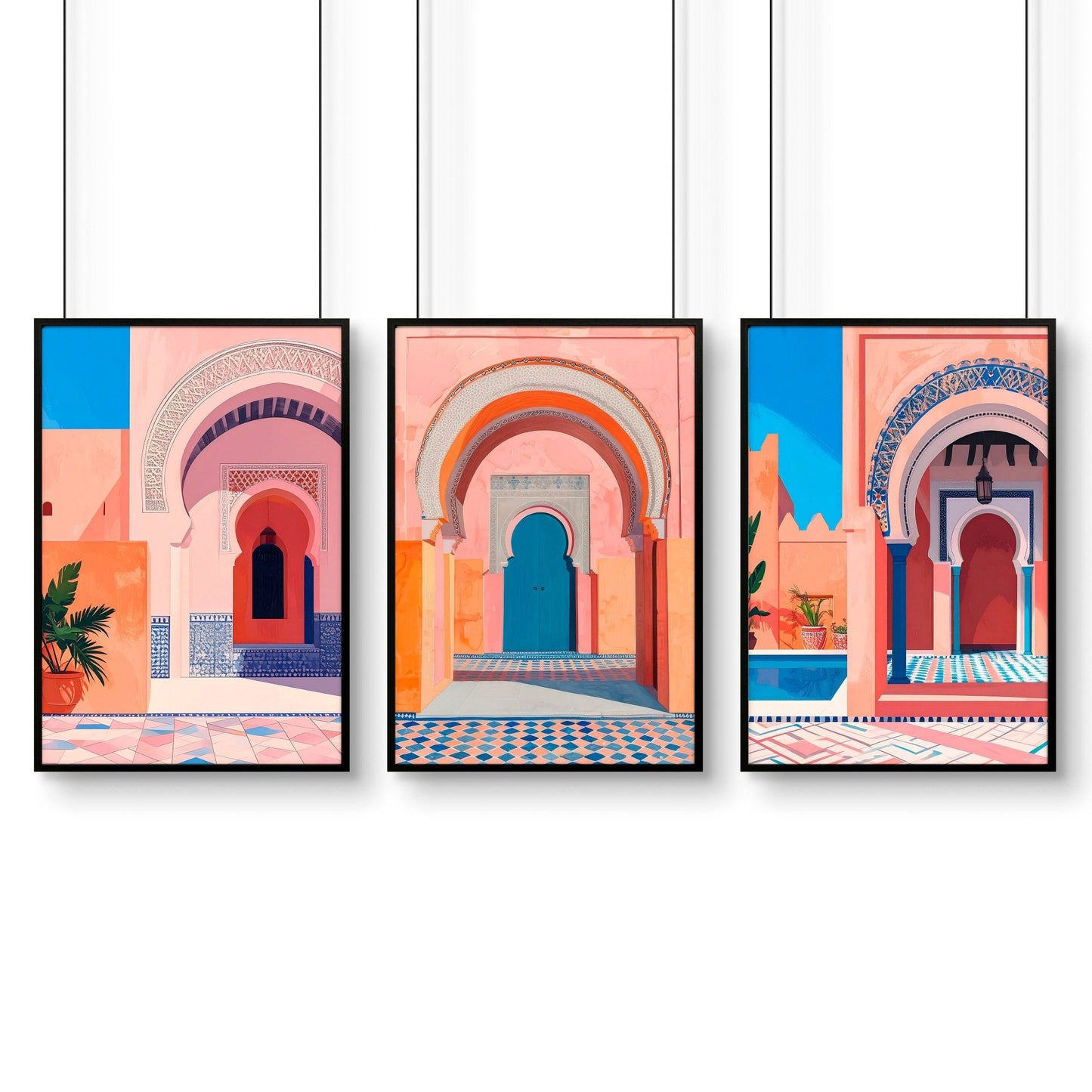 Wall Art For Living Room Framed | Set of 3 Moroccan Inspired Wall art Prints