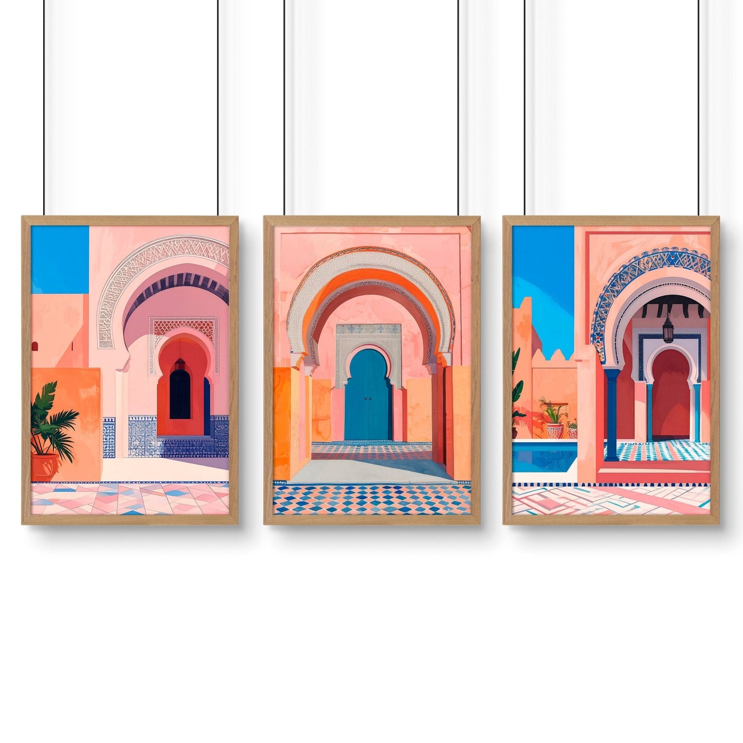 Wall Art For Living Room Framed | Set of 3 Moroccan Inspired Wall art Prints