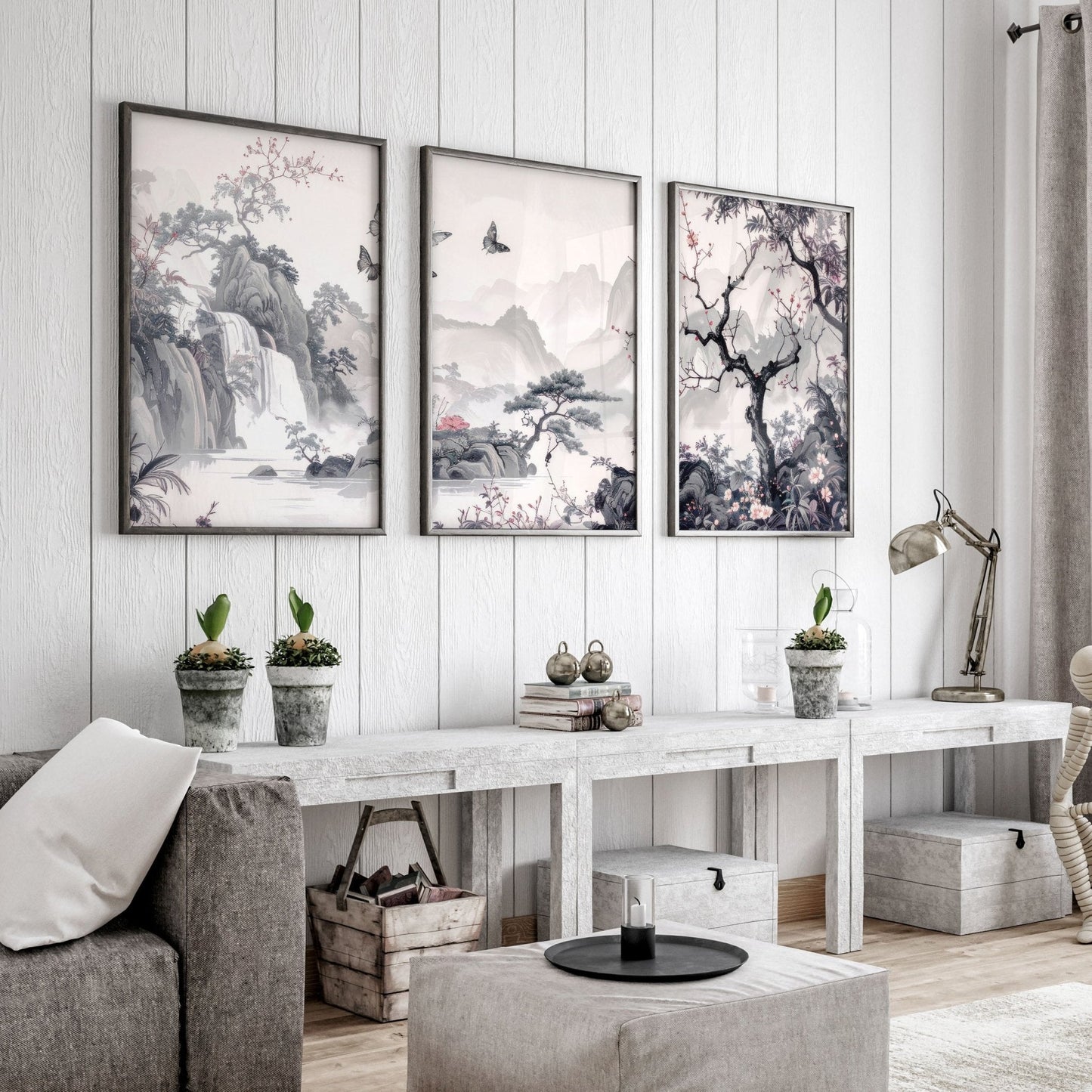 Wall Art For Living Room Large | Set of 3 Chinoiserie Wall art Prints