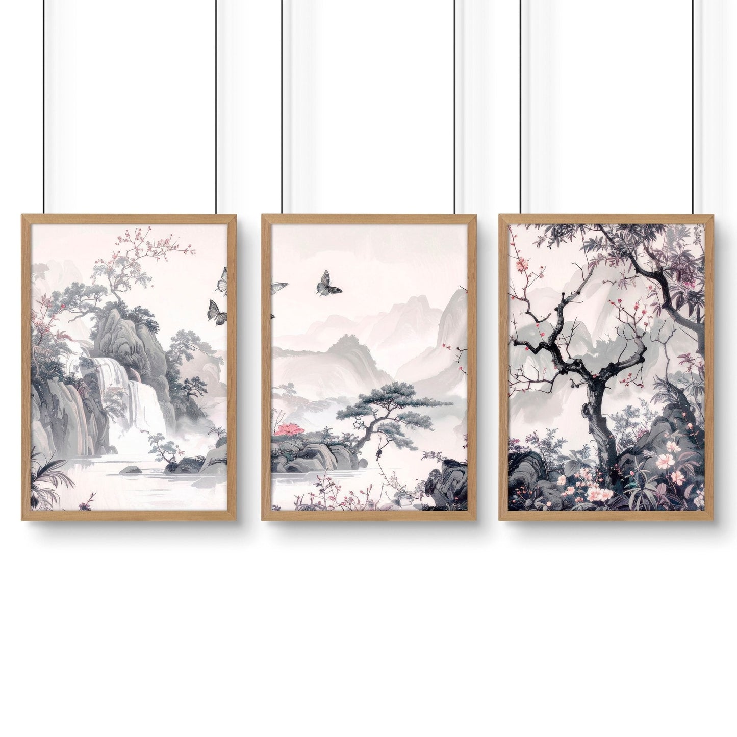 Wall Art For Living Room Large | Set of 3 Chinoiserie Wall art Prints