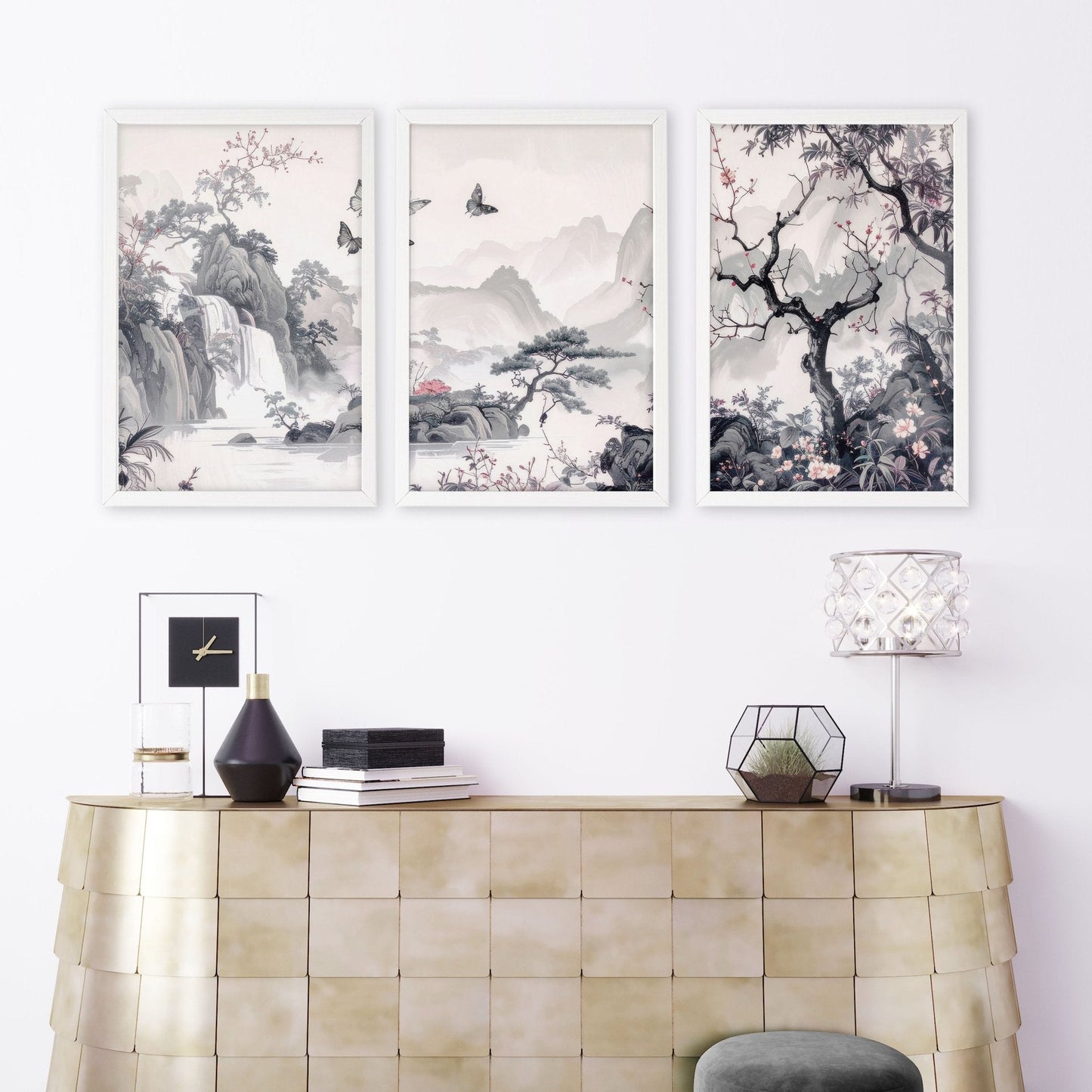 Wall Art For Living Room Large | Set of 3 Chinoiserie Wall art Prints